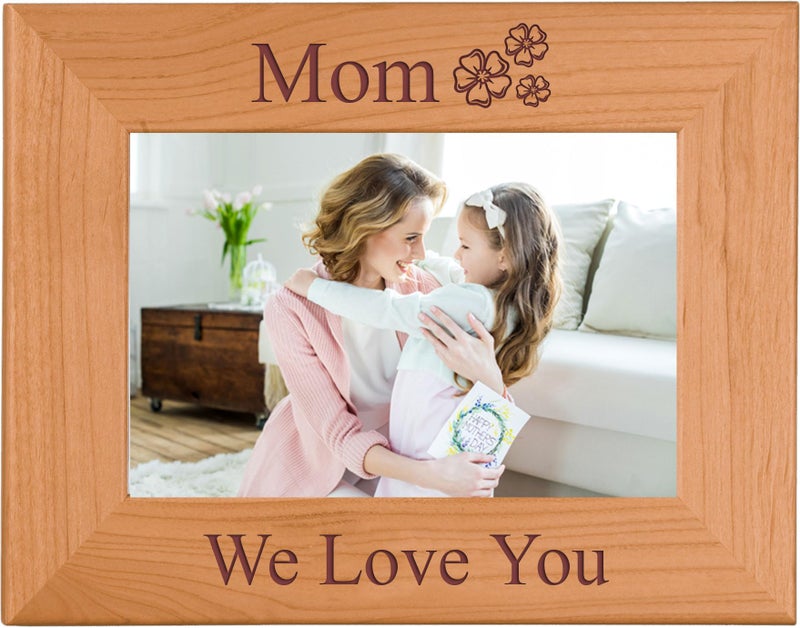 CustomGiftsNow Mom We Love You - Engraved Wood Picture Frame - Fits 4x6-inch photo - Image 1